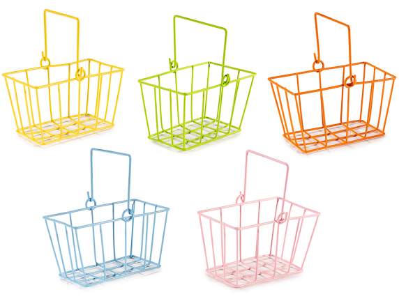 Rectangular metal basket with folding handle