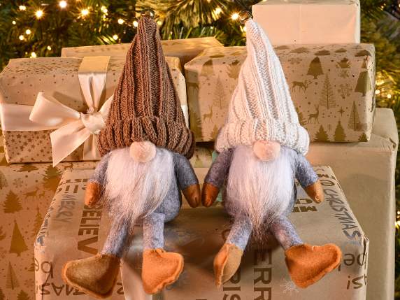 Sitting gnome with soft fabric hat with bell