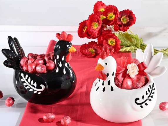 Ceramic container in the shape of a hen with embossed decora