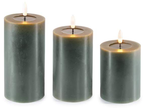 Set of 3 electronic wax candles with fixed LED flame