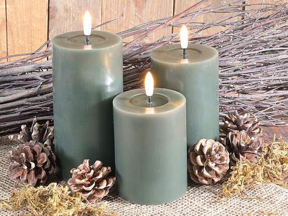Set of 3 electronic wax candles with fixed LED flame