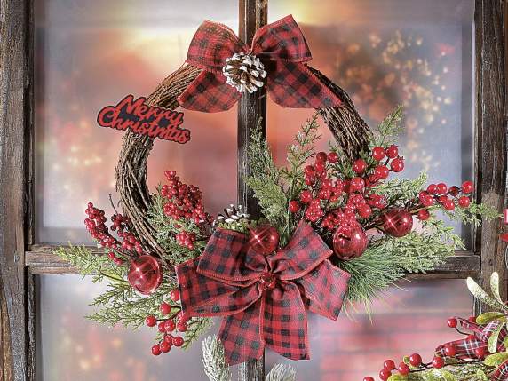 Garland of berries, balls, bells, bow to hang