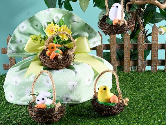 Easter subject in natural nest with handle to hang