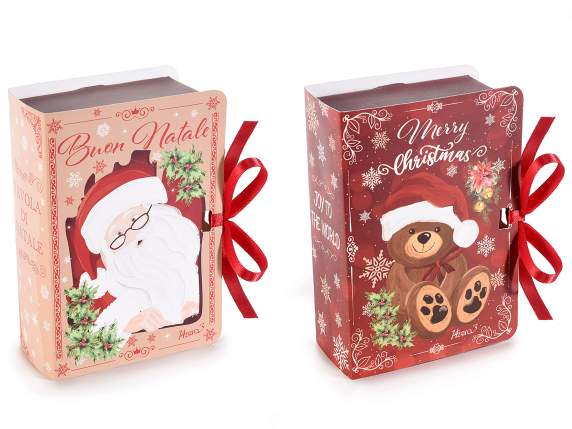 Christmas paper book box with closing ribbon