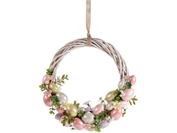 Rattan garland with pearl effect eggs to hang