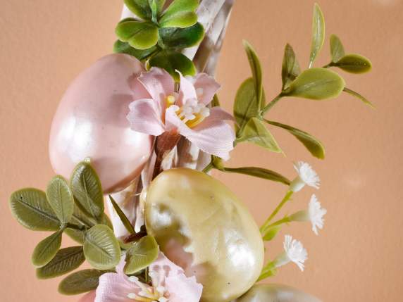 Rattan garland with pearl effect eggs to hang