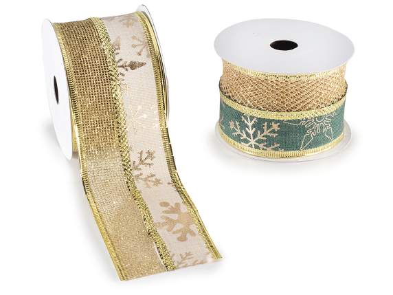 63mm Double Weft Golden Mesh Christmas Ribbon