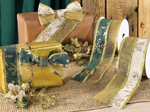63mm Double Weft Golden Mesh Christmas Ribbon