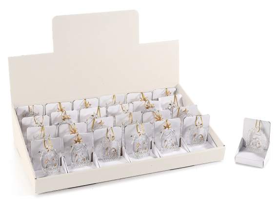 Glass nativity scene with golden details to hang