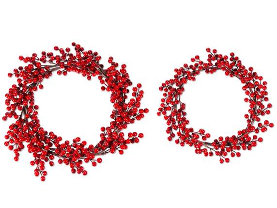 Set of 2 artificial red berry garlands