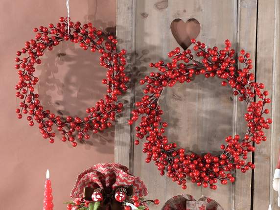 Set of 2 artificial red berry garlands