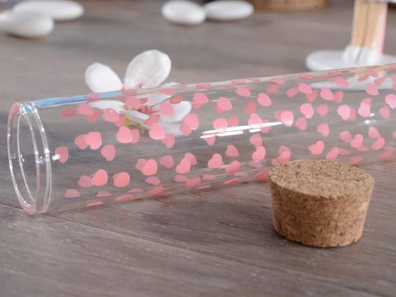 Glass confetti test tube with pink hearts and cork stopper