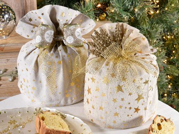Cloth Panettone Bag with Golden Star Print