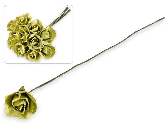 Artificial green paper rose with moldable stem