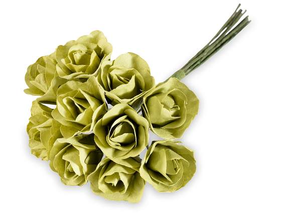 Artificial green paper rose with moldable stem