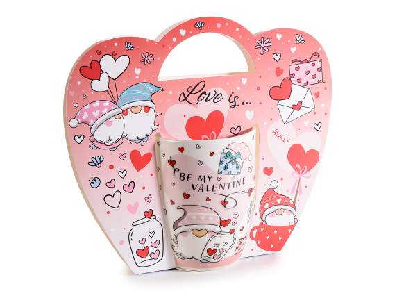 350ml porcelain mug with gnomes in love and little hearts