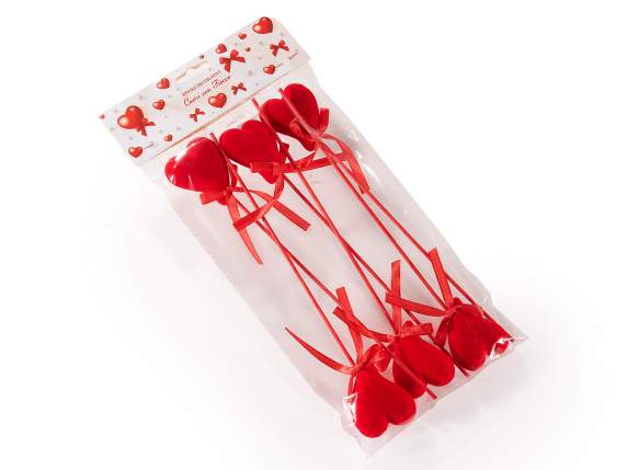 Styrofoam heart on stick with bow in blister pack of 6