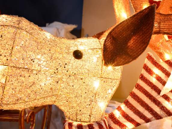 Reindeer on skis with metal core and LED lights