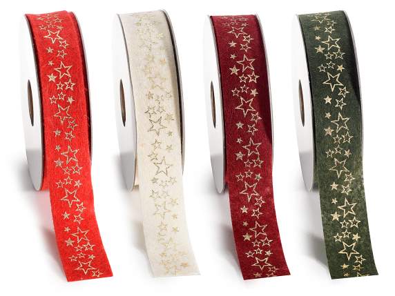 25mm felt ribbon with gold star print