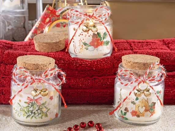 Scented candle in glass jar with cork stopper