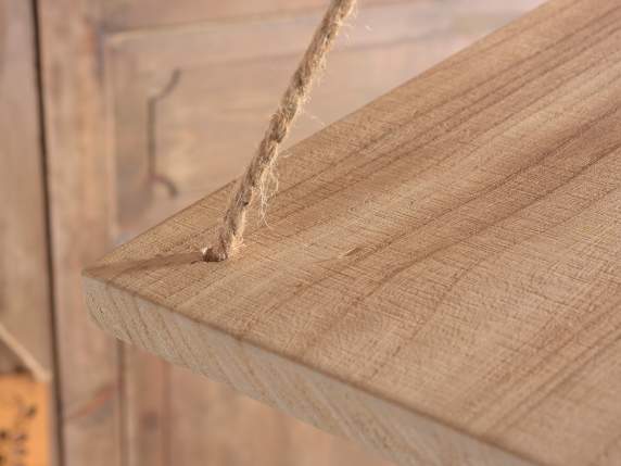 Set of 2 natural wood shelves with hanging ropes
