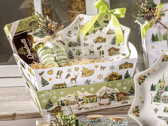 Medium paper tray with handles and Christmas decorations