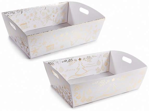 Large paper tray with handles and golden decorations