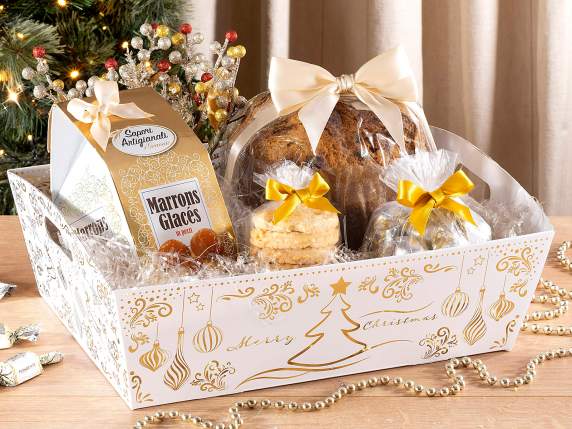 Large paper tray with handles and golden decorations