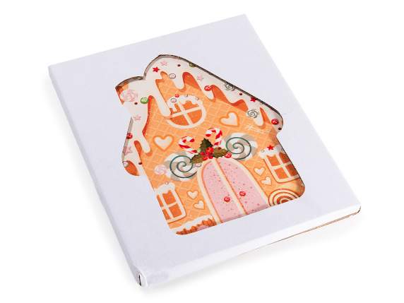 Christmas house trivet in ceramic and cork base