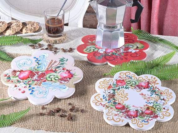 Glossy ceramic flower trivet with cork base