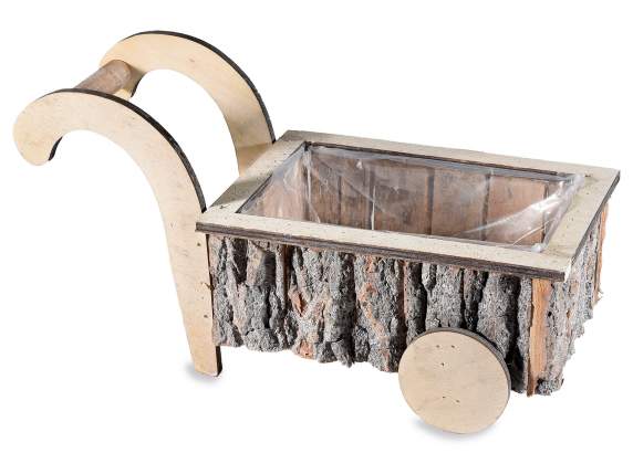Wooden vase - cart with handles and internal lining