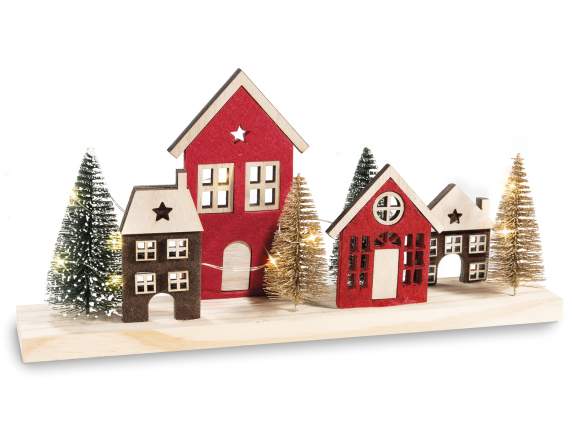 Wooden landscape with houses, trees and LED lights to place