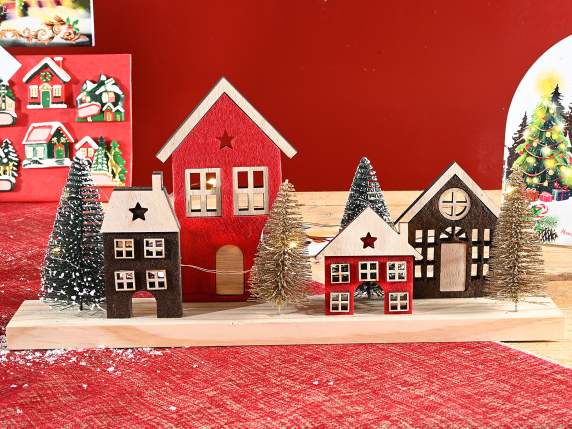 Wooden landscape with houses, trees and LED lights to place
