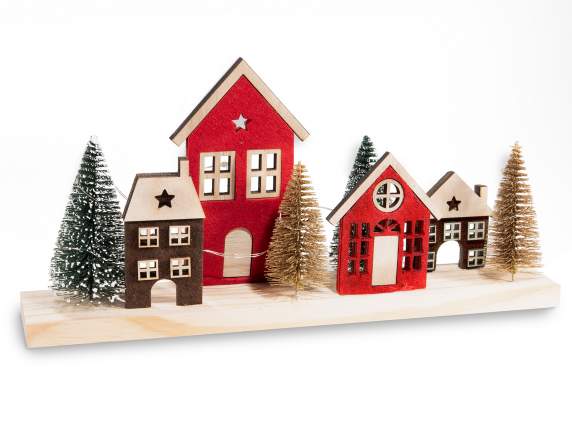 Wooden landscape with houses, trees and LED lights to place