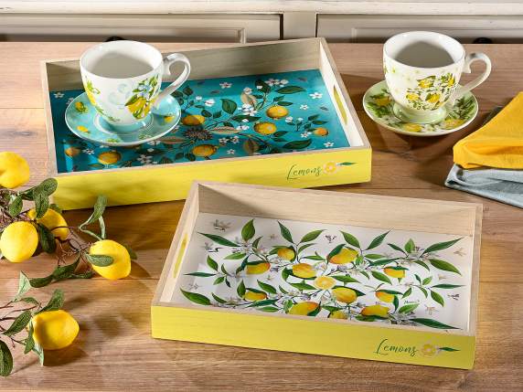 Set of 2 wooden trays with Lemons decorations