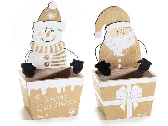 Wooden container with character with moldable arms