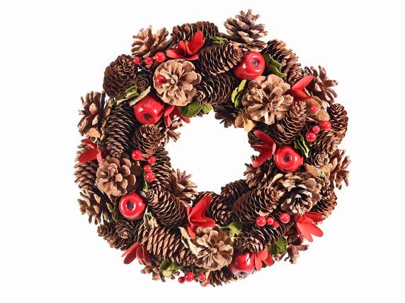 Garland of real pine cones, artificial berries and apples