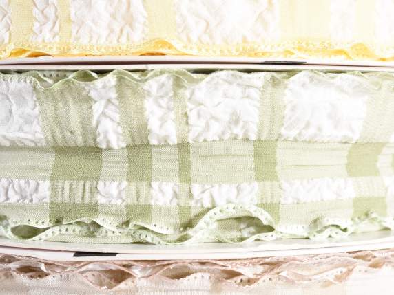 25mm fabric ribbon with a checked print and a curled effect
