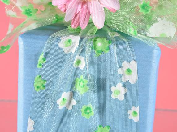 Organza ribbon with flowers print