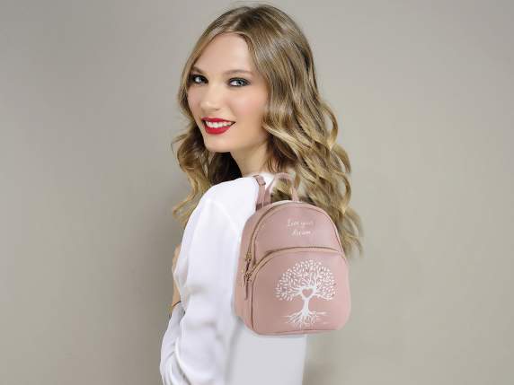 Faux leather backpack with Tree of life print