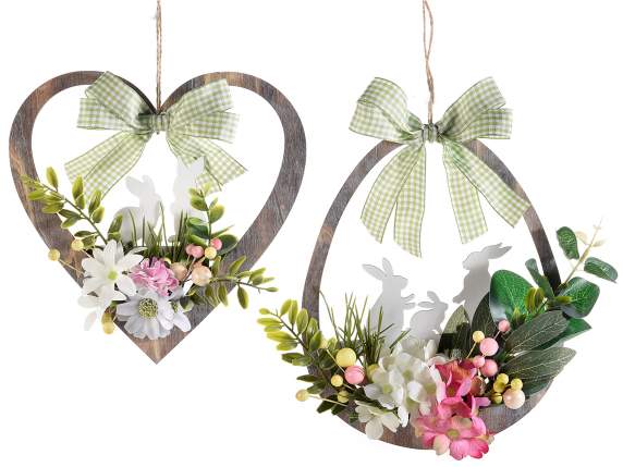 Easter wooden garland to hang with flowers and bow