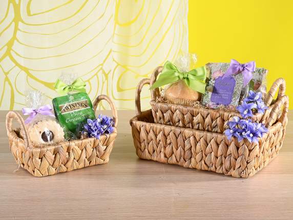 Set of 3 woven hyacinth baskets with handles