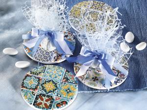 Majolica coasters, utility and style in sewing