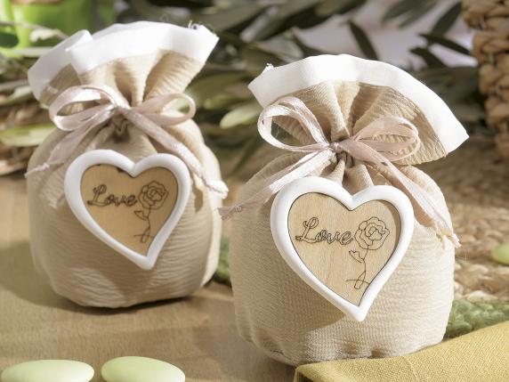 Grossiste de sacs de mariage coeur en bois