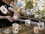 Cups and teapots with saucers