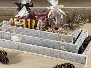 Cajas de madera con efecto corteza,