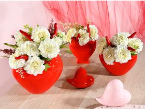 vasi a forma di cuore e fiori artificiali
