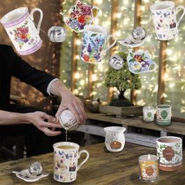 Cups and teapots with saucers