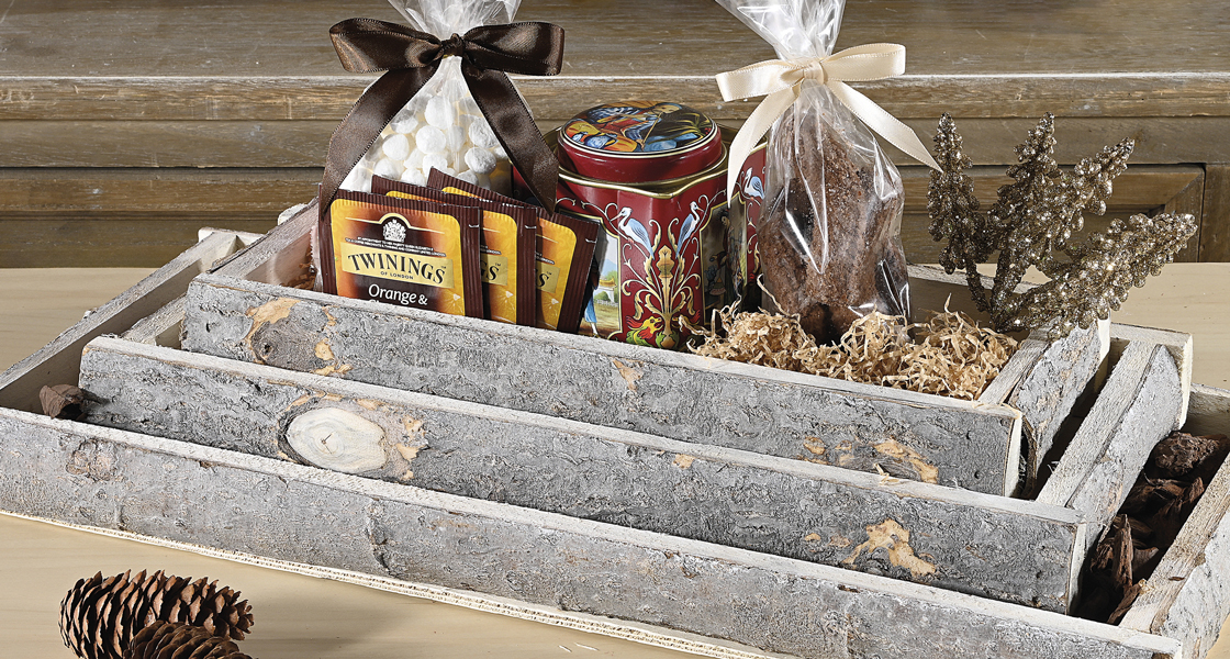 Cajas de madera con efecto corteza,