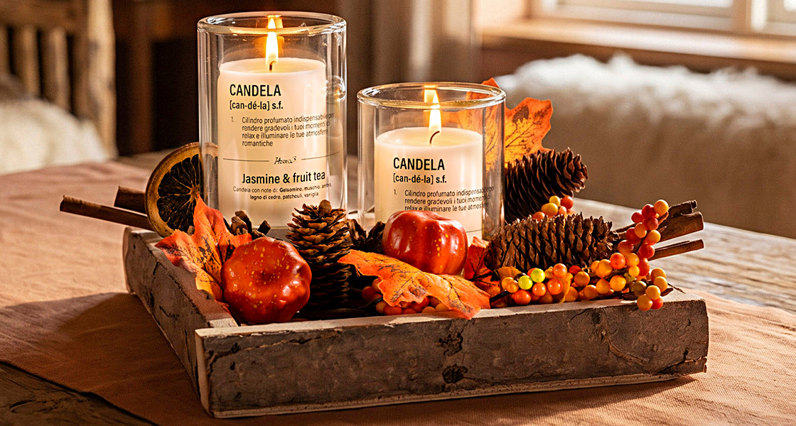Candele e composizioni d'autunno